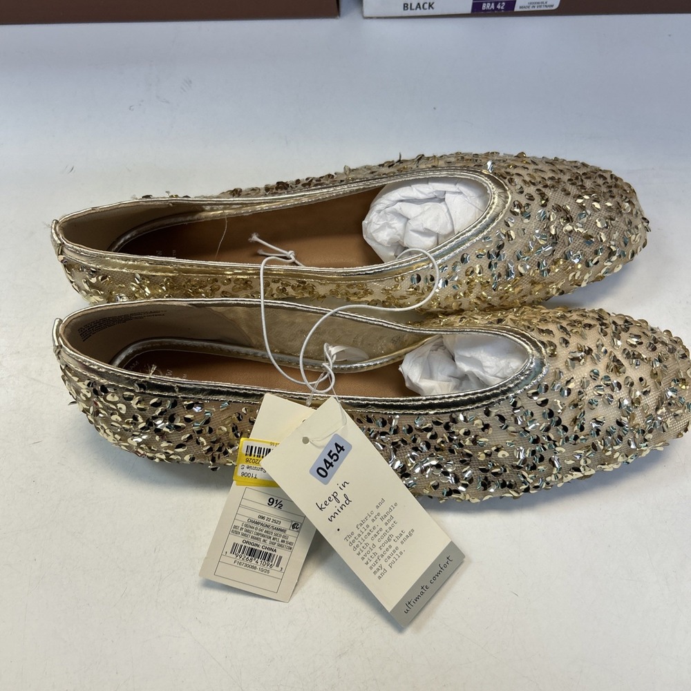 A New Day Sammie Sequin Ballet Flats Champagne Gold 9.5 20454